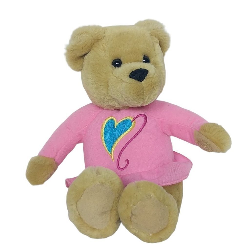 Hallmark Tan Bear Pink Shirt Heart Stuffed Animal 9.5 Inch